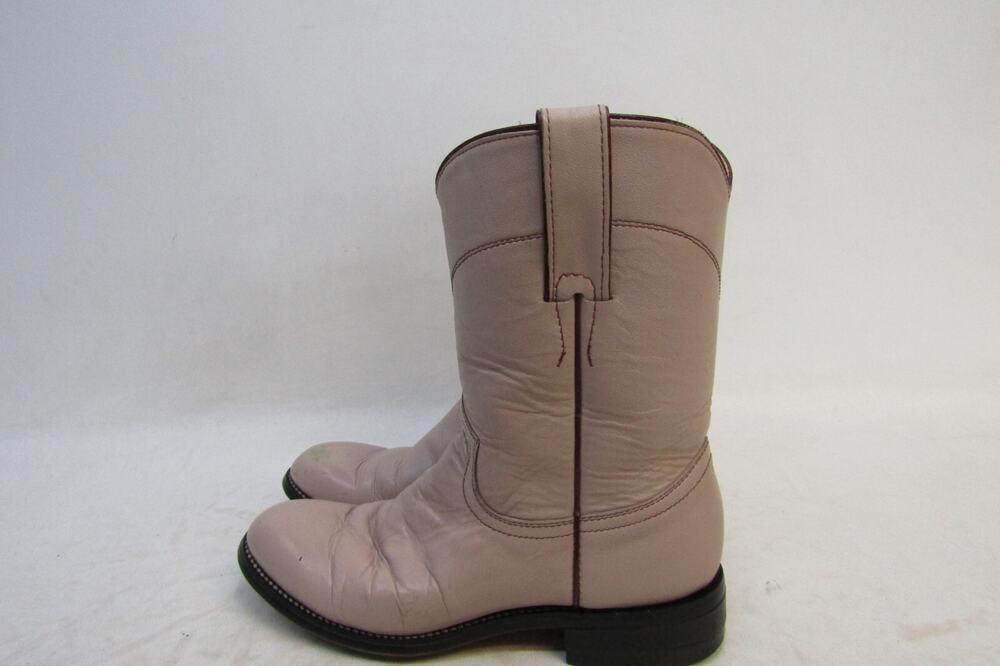 Justin Youth Size 3.5 B Narrow Width Pink Leather Cowboy Western Roper Boots